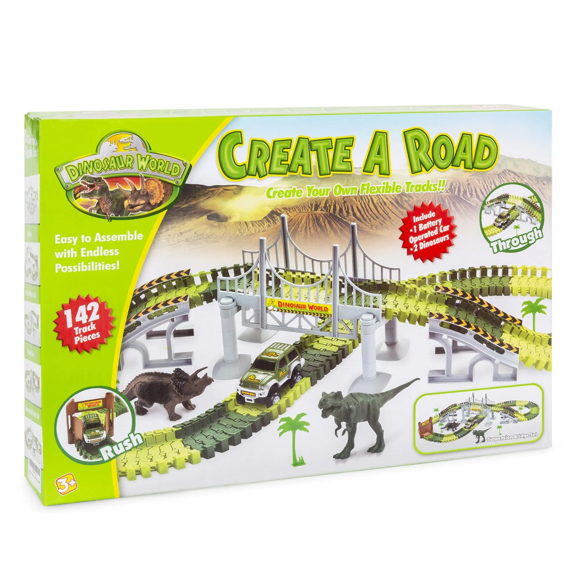 142-Piece Big Dinosaur Figure Racetrack Toy Play Set w/ Battery Operated Car