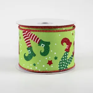 2.5" Elf Legs Ribbon: Lime, Red, Emerald (10 Yards)