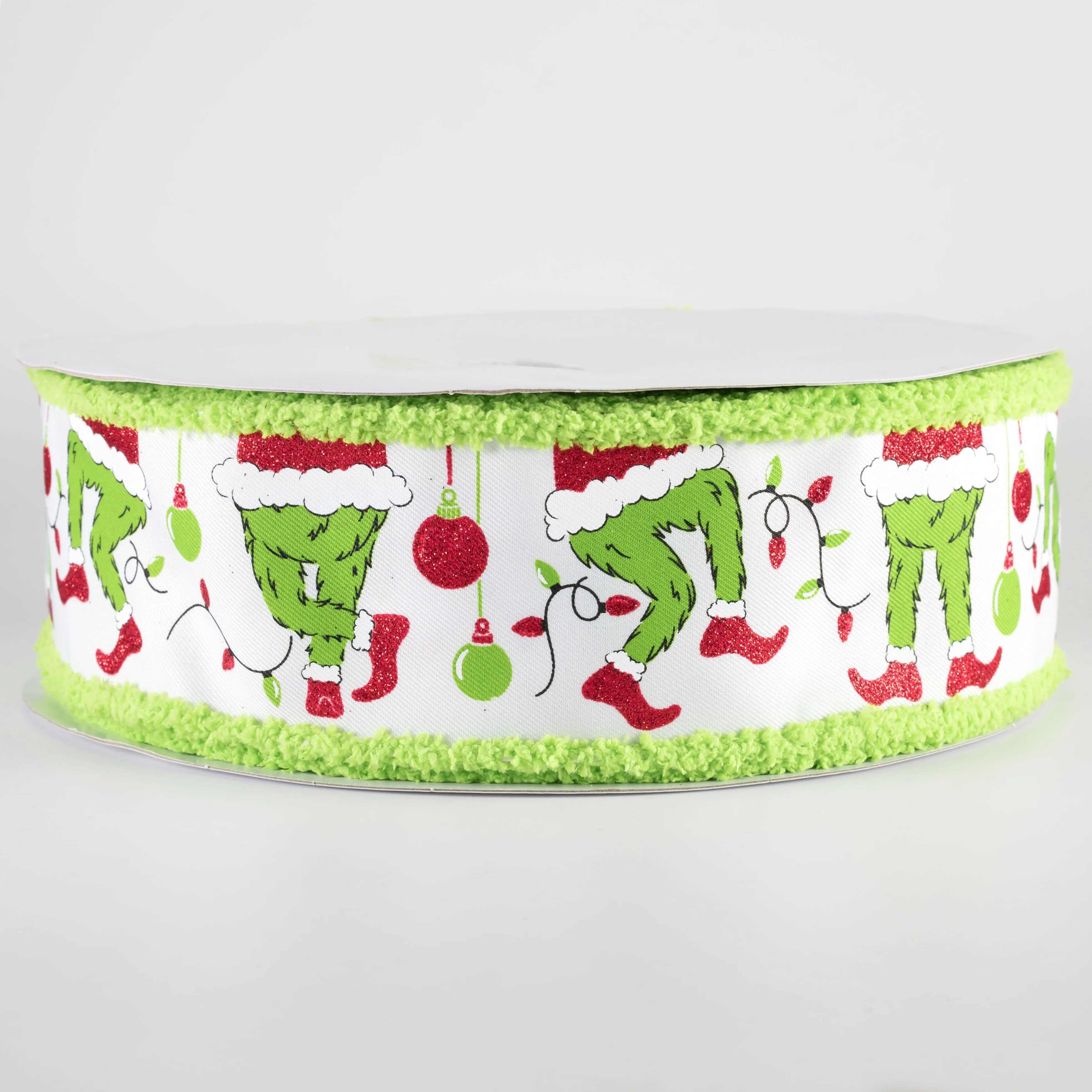 2.5" Furry Edge Green Monster Elf Legs Ribbon: White (50 Yards)