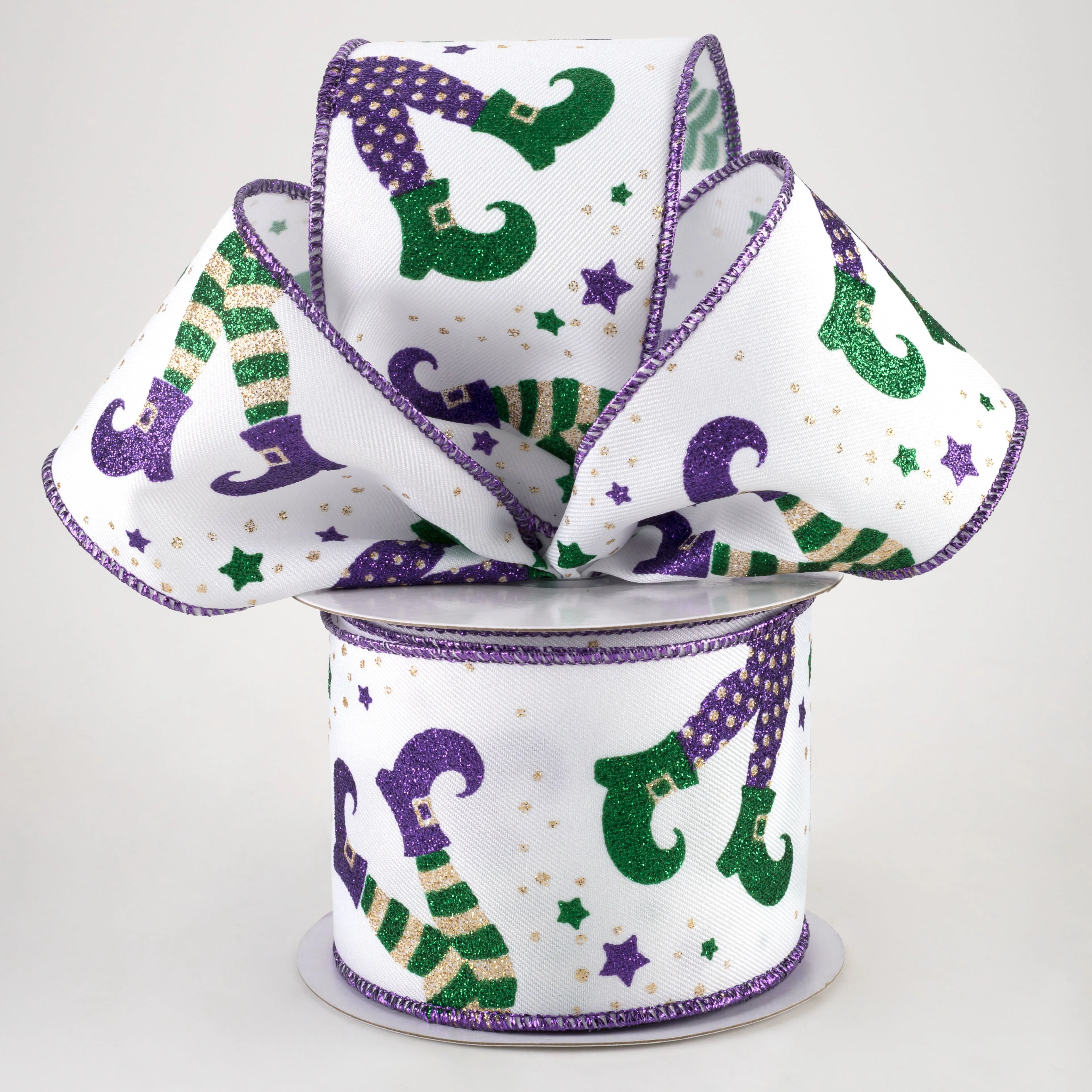 2.5" Jester Legs Ribbon: Purple, Emerald, Gold (10 Yards)