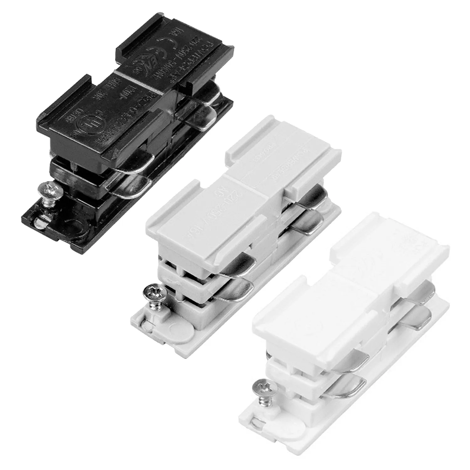 3 Circuit Track Straight Connector in Black, White or Silver