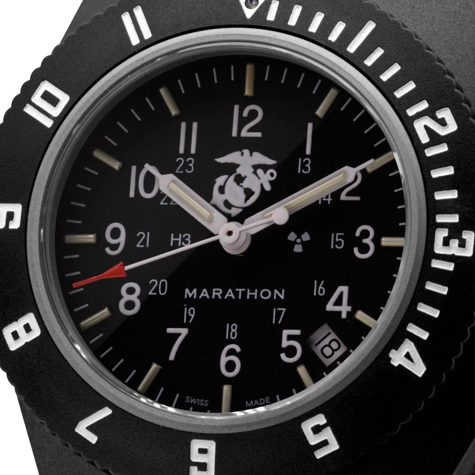 41MM OFFICIAL USMC BLACK PILOT'S NAVIGATOR WITH DATE (QUARTZ)