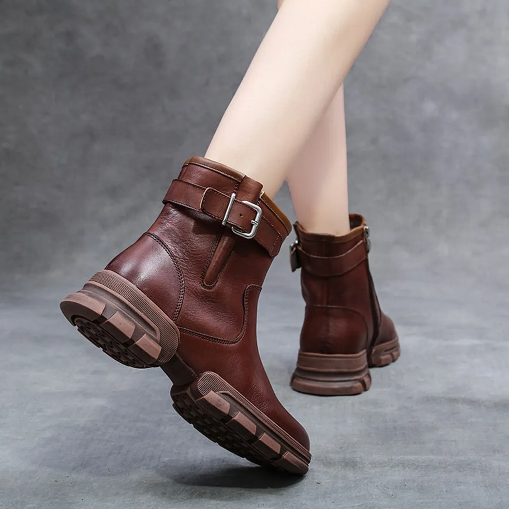 Autumn Winter Handmade Leather Platform Warm Martin Women's Boots | Gift Shoes