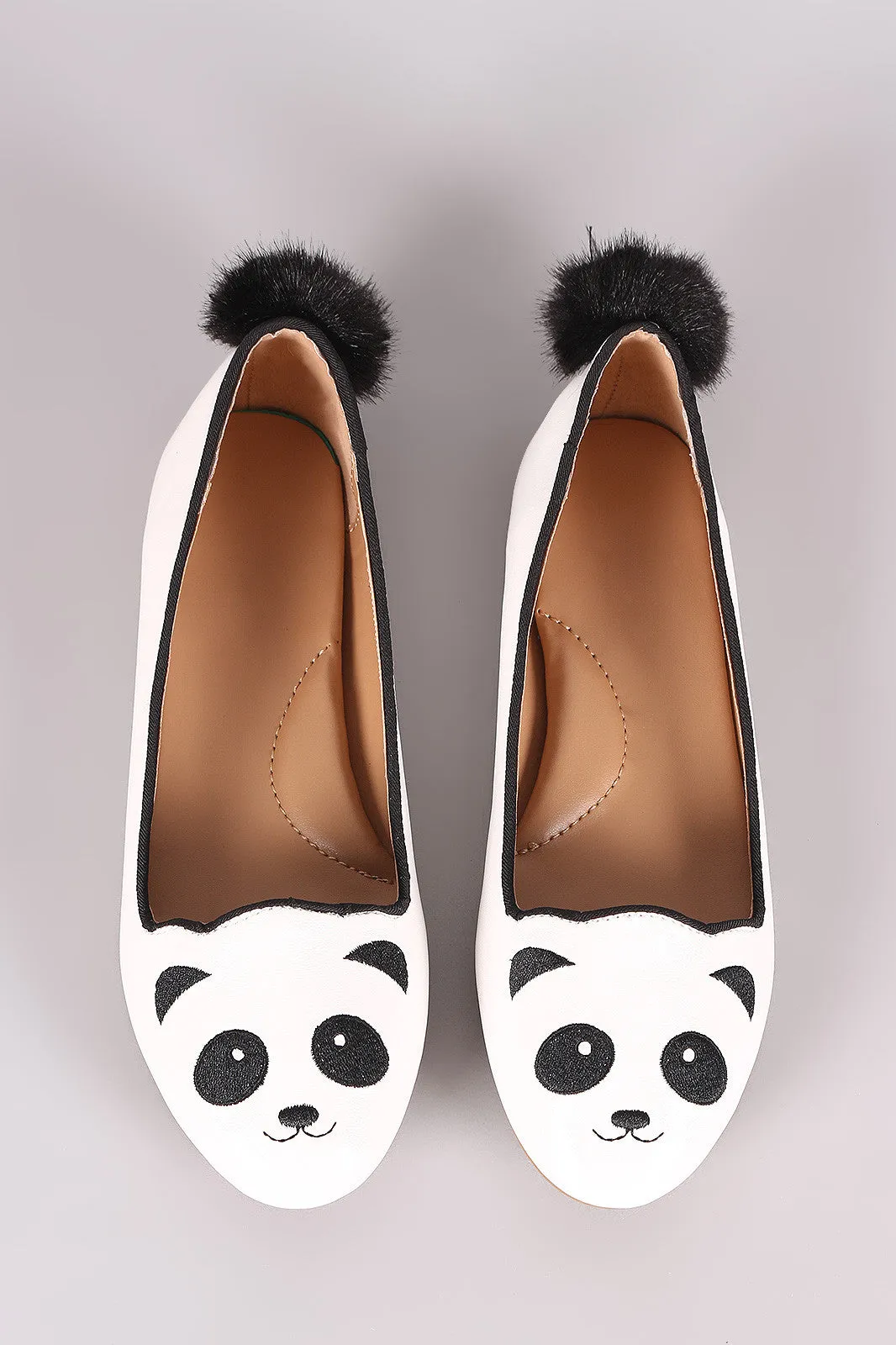 Bamboo Embroidered Animal Face Round Toe Loafer Flat