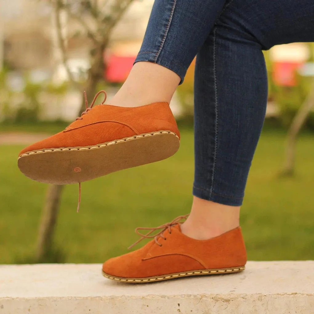 Barefoot Oxford Shoes Women - Laced Nubuck Orange