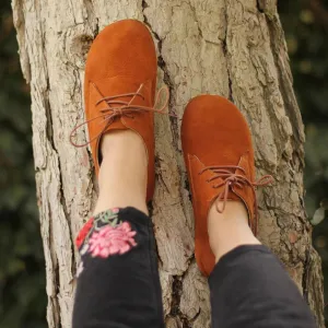 Barefoot Oxford Shoes Women - Laced Nubuck Orange