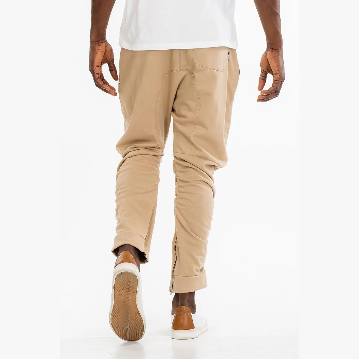 Beige Gathered Cotton Sweats