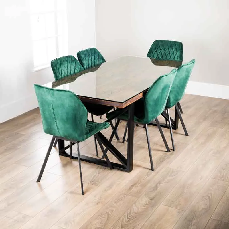 Bella 180cm Table & 6 Vancouver Emerald Chairs