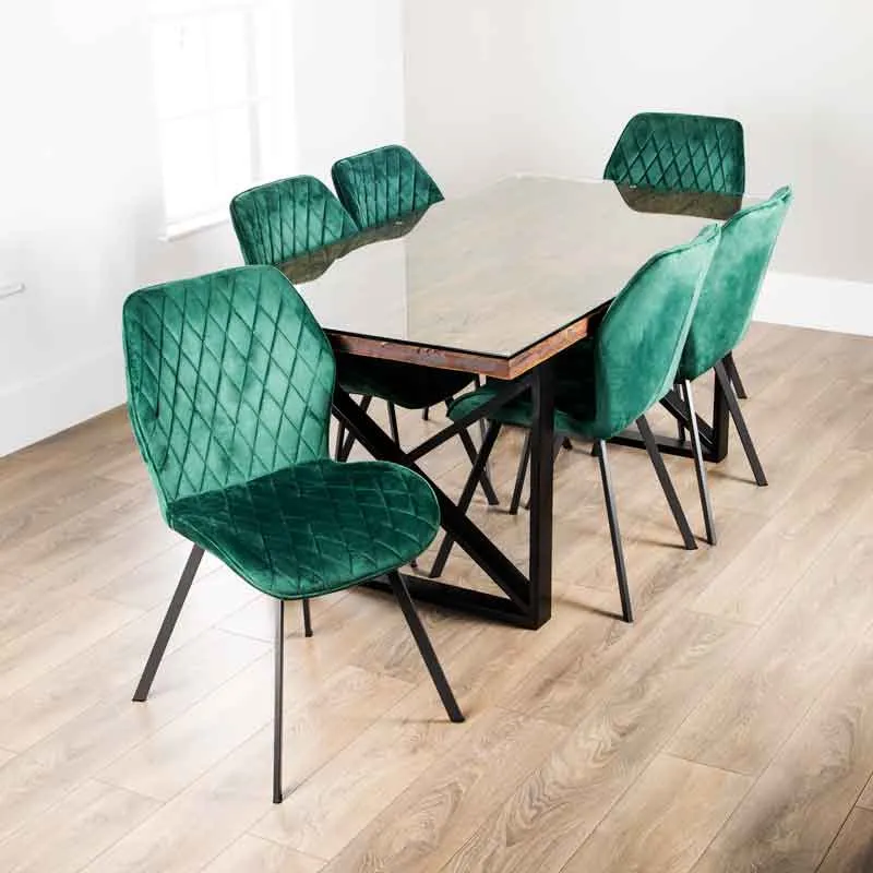 Bella 180cm Table & 6 Vancouver Emerald Chairs