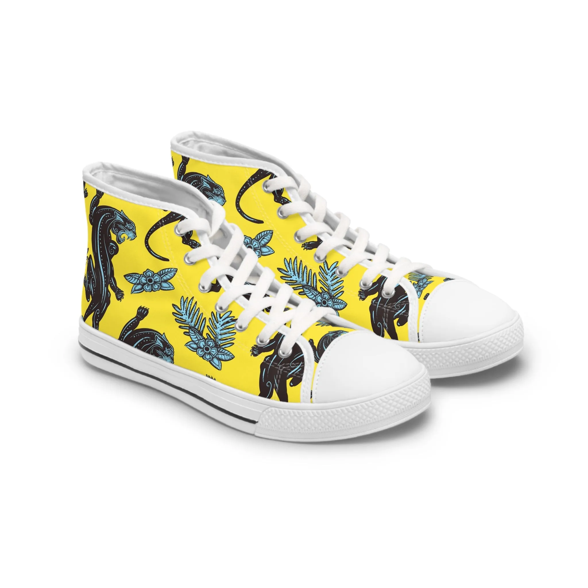 Black Panther and Flowers Women's High Top Sneakers