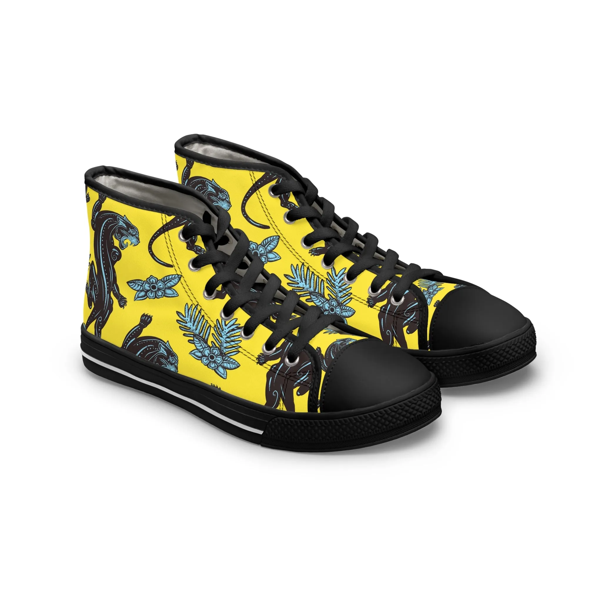 Black Panther and Flowers Women's High Top Sneakers