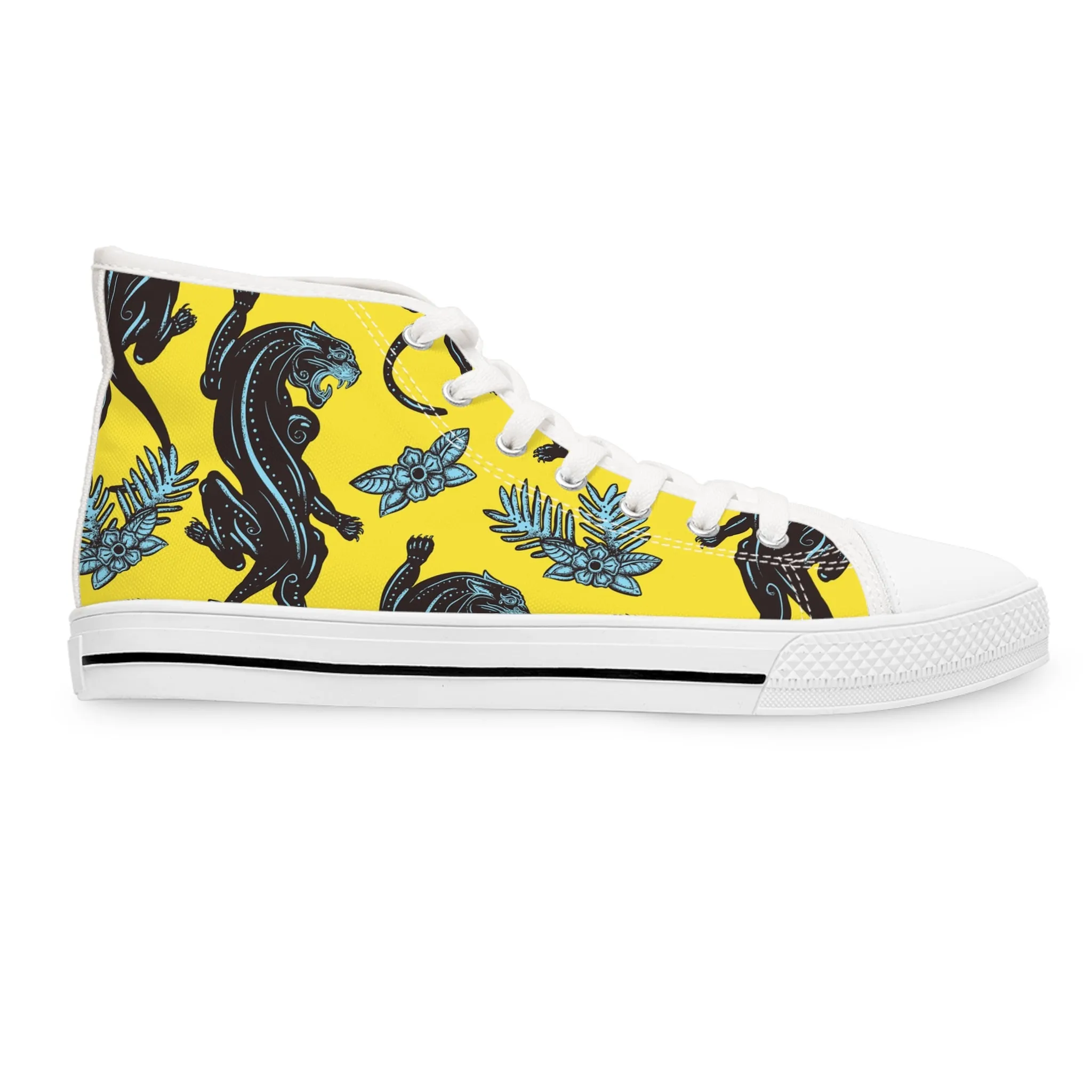 Black Panther and Flowers Women's High Top Sneakers