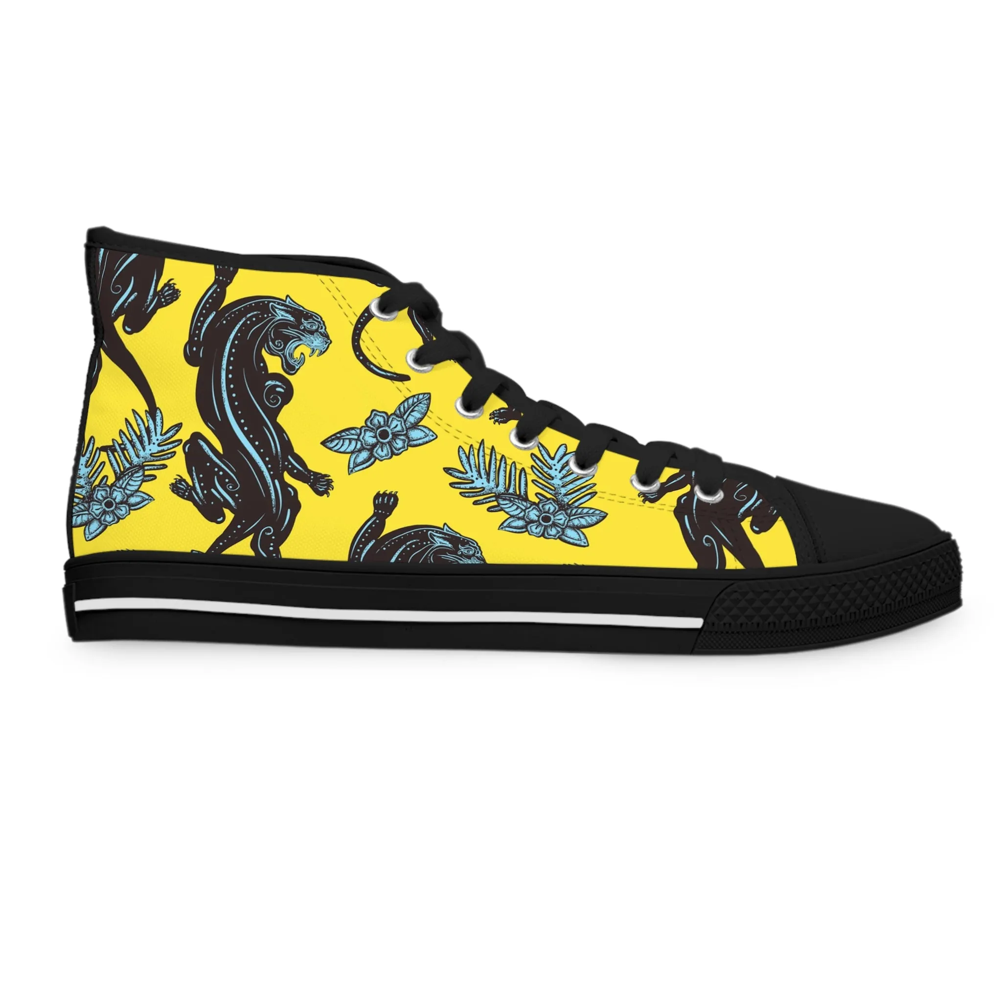 Black Panther and Flowers Women's High Top Sneakers