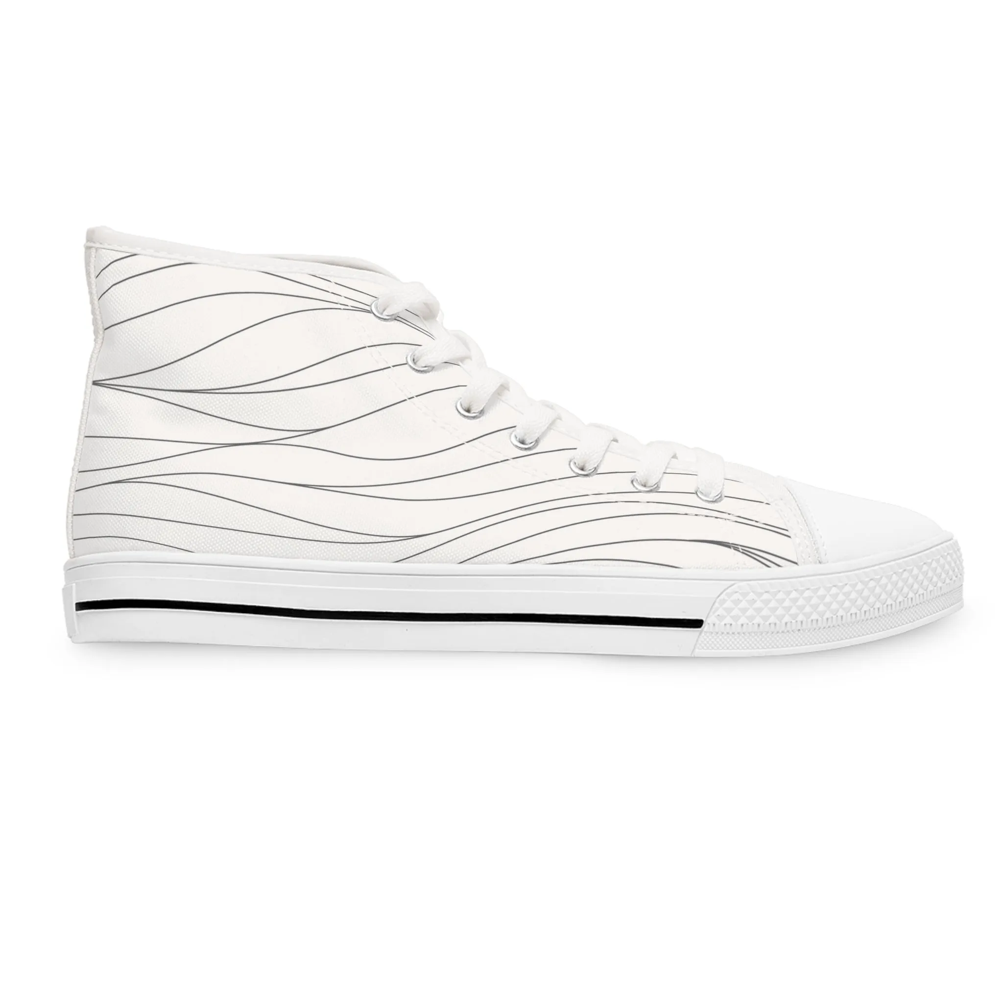 Black Wave Pattern Women's High Top Sneakers