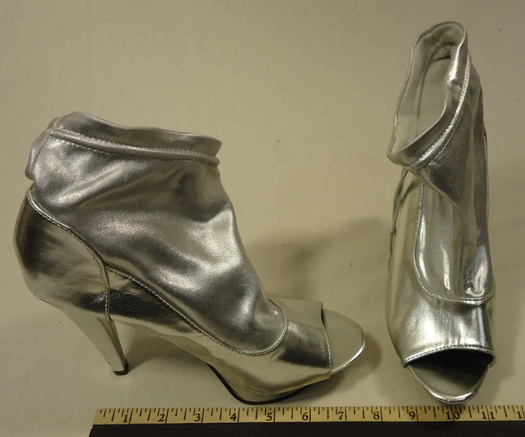 Bumper Open Toe Heels Shoes Man Made Female Adult 7.5 Silver Solid 17-211bm -- New No Tags