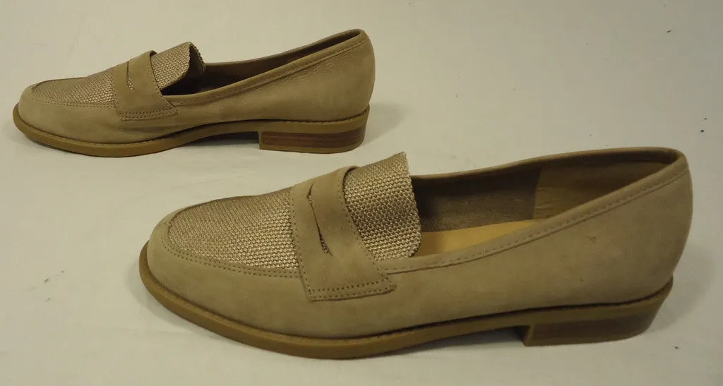 Calico Flat Loafers Shoes Leather Female Adult 7M Beige Solid/Woven 015-16ca -- New No Tags