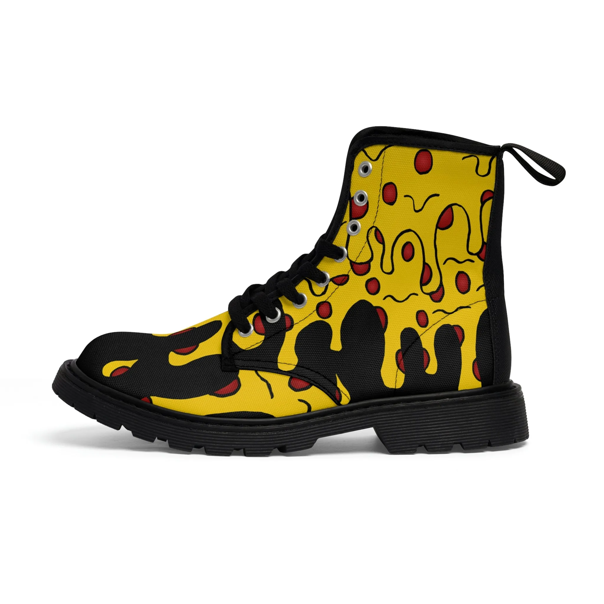 Cheesy Pizza Women's Canvas Boots (Black)