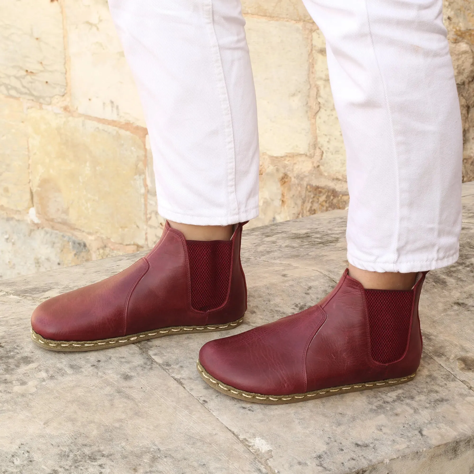 Chelsea Barefoot Boots Burgundy Handmade Women's