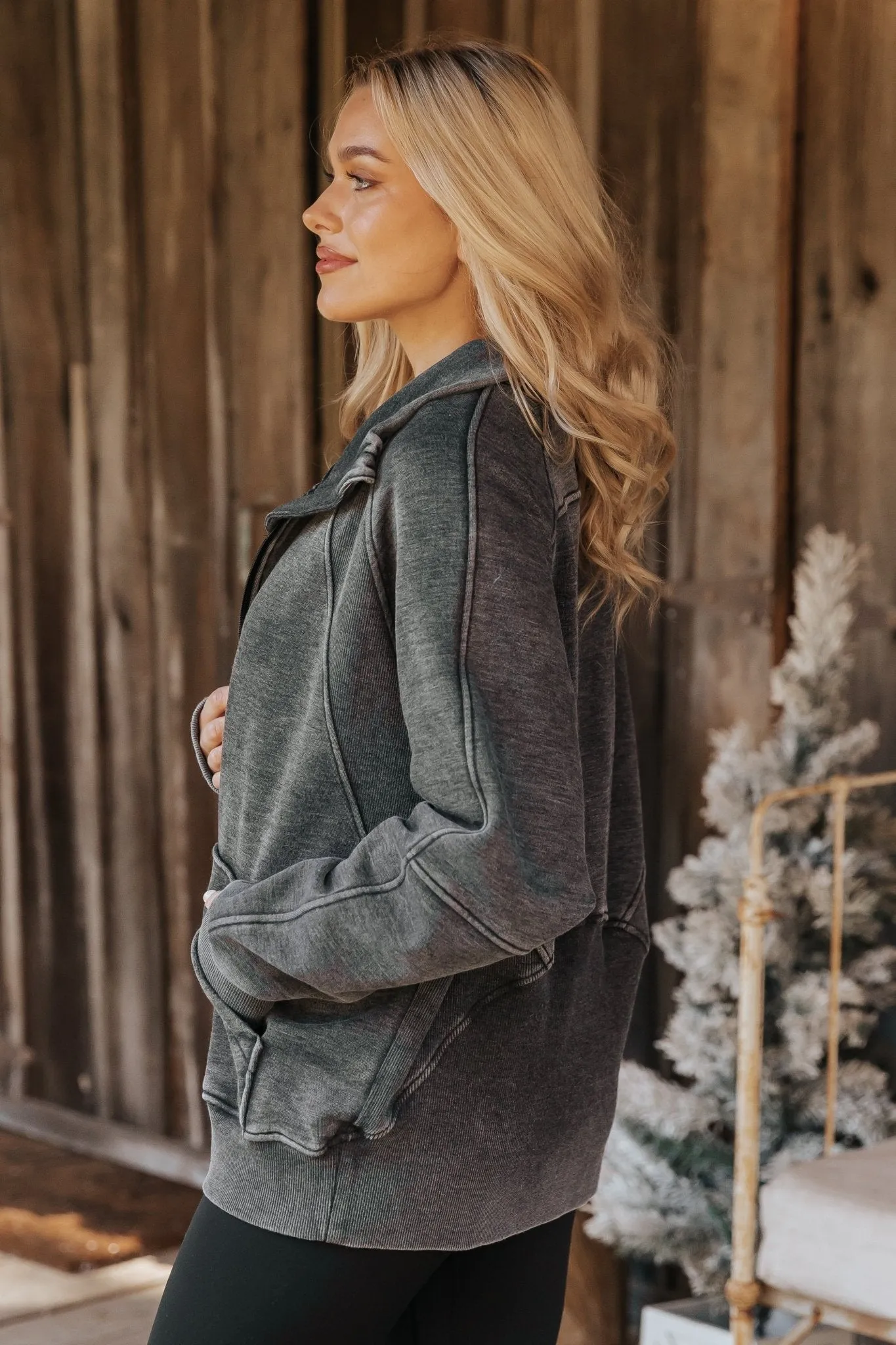 Cozy Essential Zip Up Sweatshirt - Charcoal