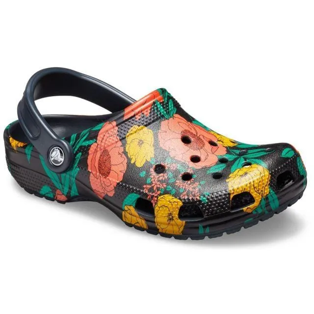 Crocs Classic Printed Floral Unisex Lifestyle Slippers Black Flower  206376-97J