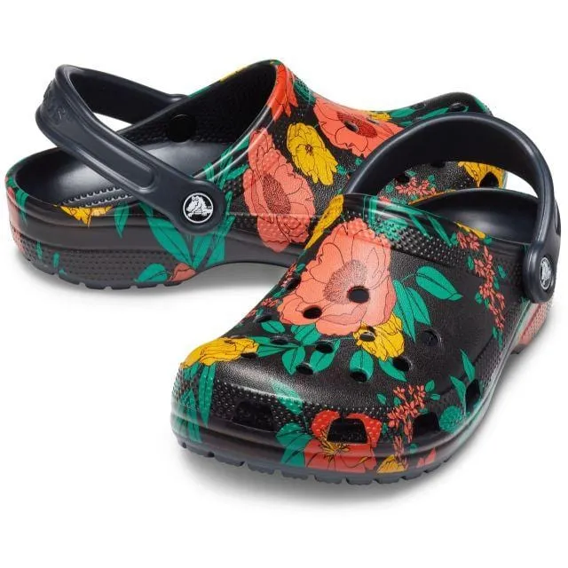 Crocs Classic Printed Floral Unisex Lifestyle Slippers Black Flower  206376-97J