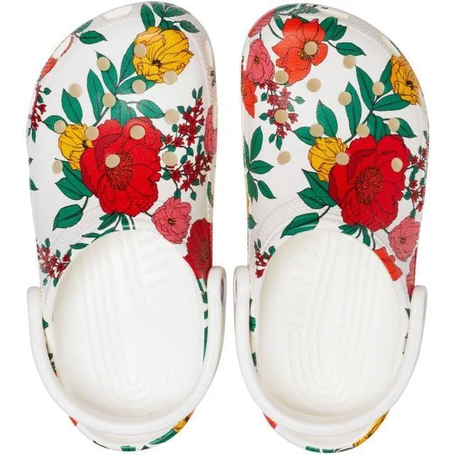 Crocs Classic Printed Floral Unisex Lifestyle Slippers White Flower  206376-10D