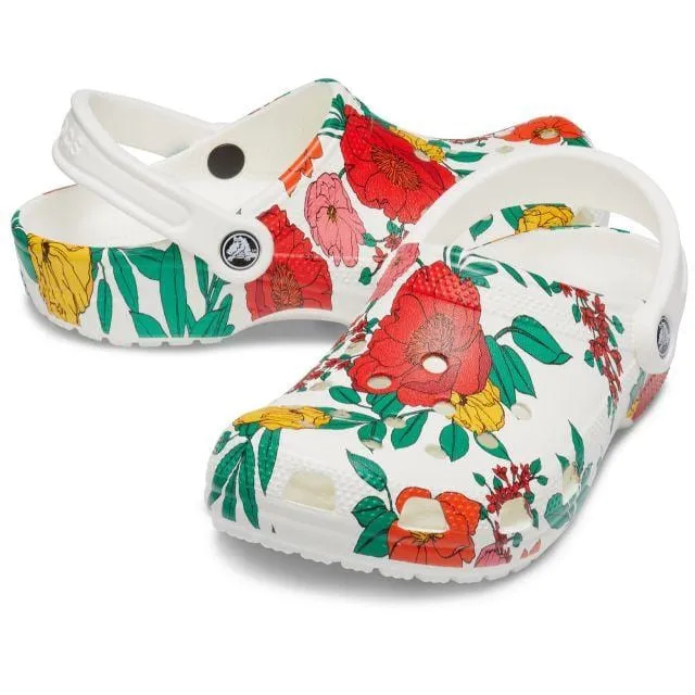 Crocs Classic Printed Floral Unisex Lifestyle Slippers White Flower  206376-10D