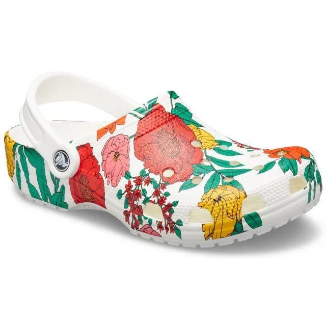 Crocs Classic Printed Floral Unisex Lifestyle Slippers White Flower  206376-10D