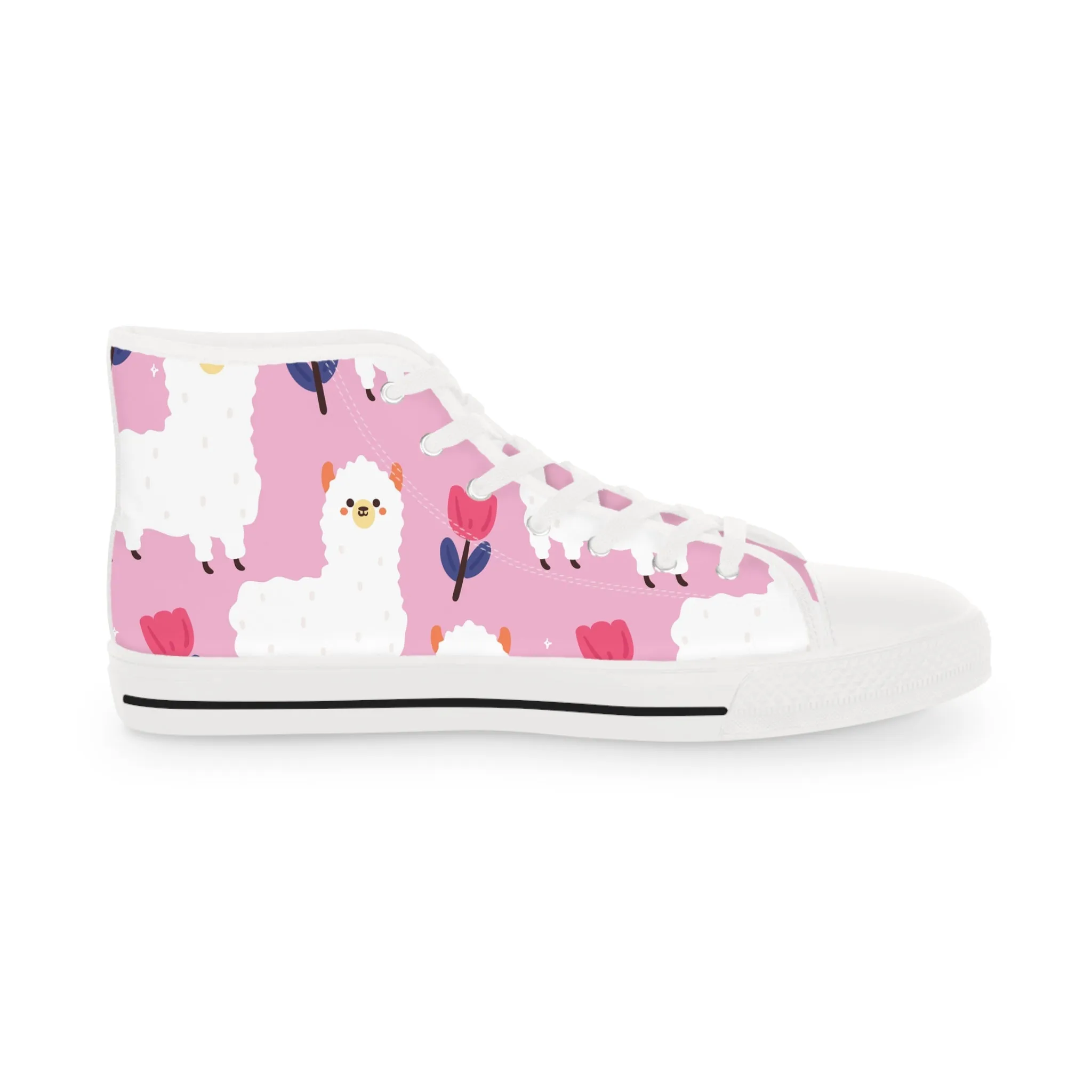 Cute Llama and Roses Men's High Top Sneakers