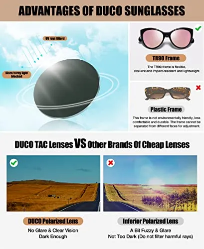 DUCO Vintage Polarized Sunglasses Classic Oversized Frame Trendy Designer Shades 2350