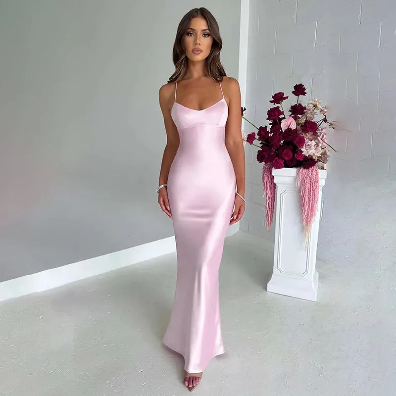 Emmaline - Figure hugging satin silk maxi dress