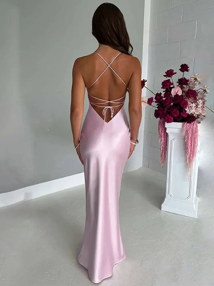 Emmaline - Figure hugging satin silk maxi dress