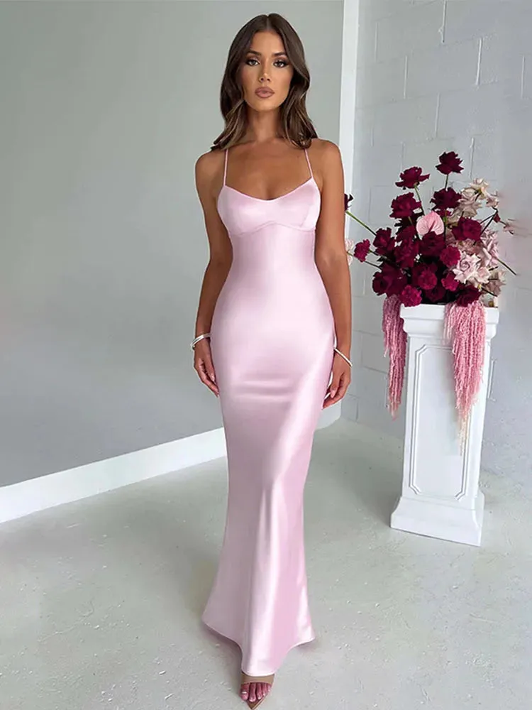 Emmaline - Figure hugging satin silk maxi dress