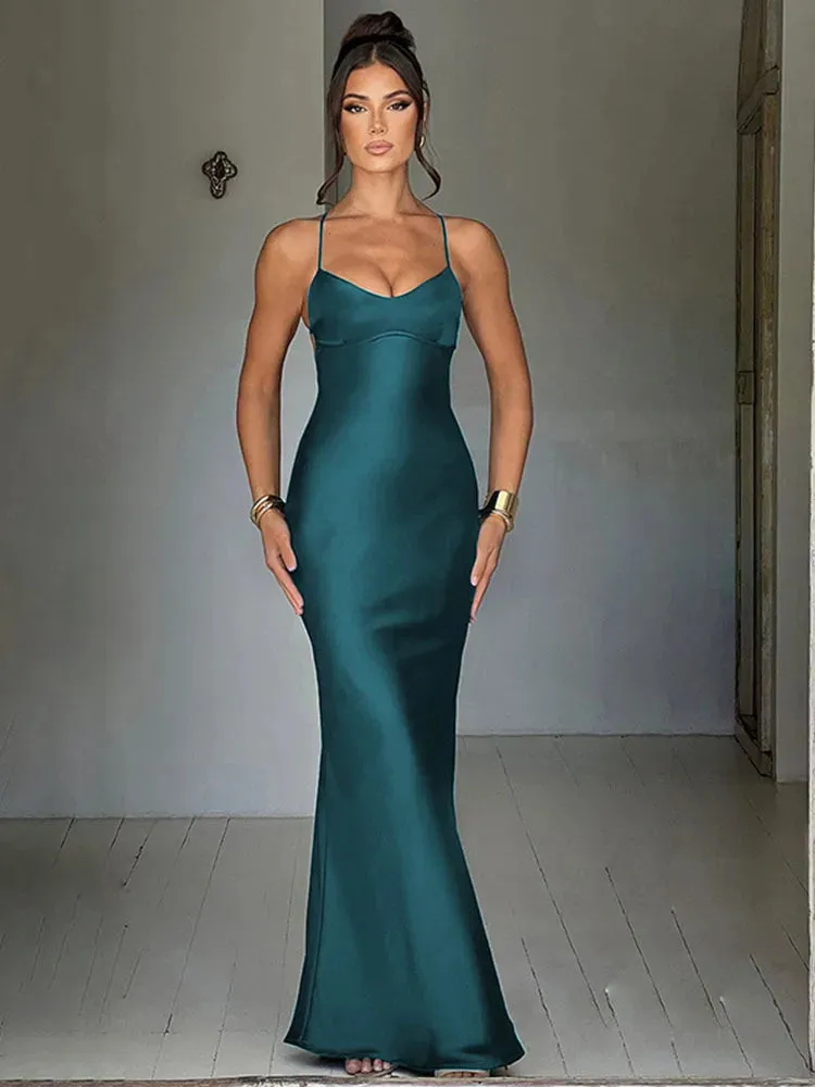 Emmaline - Figure hugging satin silk maxi dress