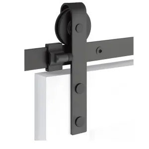 Emtek - Flat Track Sliding Barn Door Hardware - Classic Face Mount Hanger with Solid Wheel (Track Included)