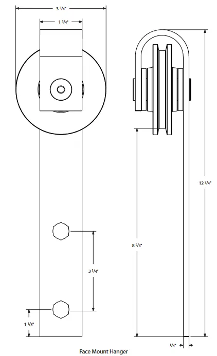 Emtek - Flat Track Sliding Barn Door Hardware - Classic Face Mount Hanger with Solid Wheel (Track Included)