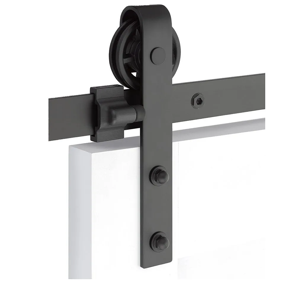 Emtek - Flat Track Sliding Barn Door Hardware - Classic Face Mount Hanger with Spoke Wheel (Track Included)