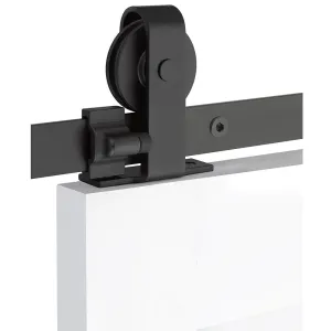 Emtek - Flat Track Sliding Barn Door Hardware - Classic Top Mount Hanger with Solid Wheel (Track Included)