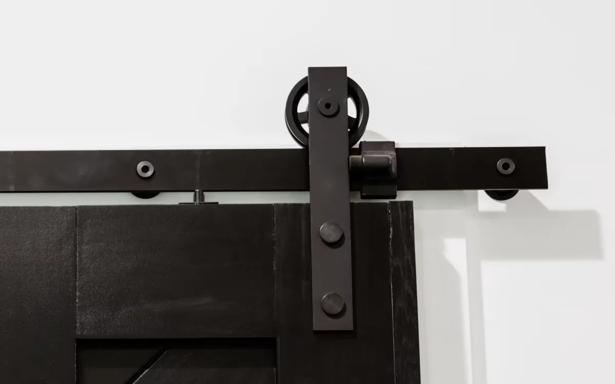 Emtek - Flat Track Sliding Barn Door Hardware - Modern Rectangular Face Mount Hanger with Solid Wheel (Track Included)