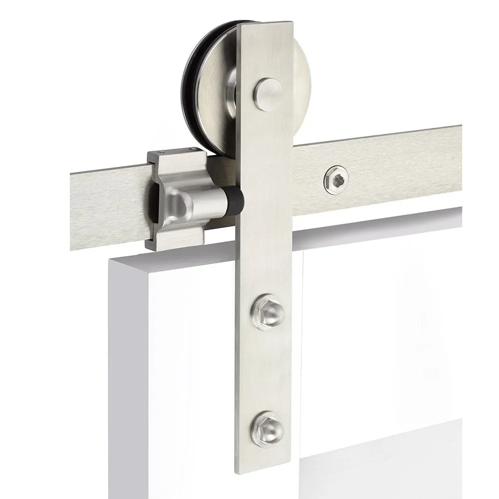 Emtek - Flat Track Sliding Barn Door Hardware - Modern Rectangular Face Mount Hanger with Solid Wheel (Track Included)