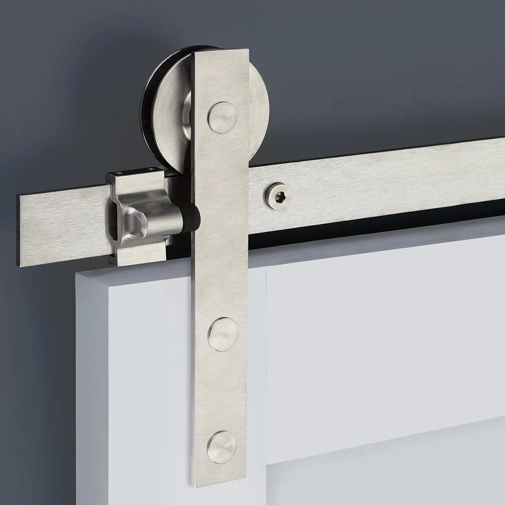 Emtek - Flat Track Sliding Barn Door Hardware - Modern Rectangular Face Mount Hanger with Solid Wheel (Track Included)