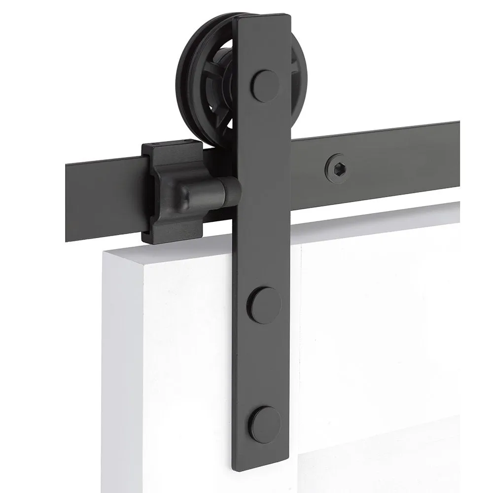 Emtek - Flat Track Sliding Barn Door Hardware - Modern Rectangular Face Mount Hanger with Spoke Wheel (Track Included)