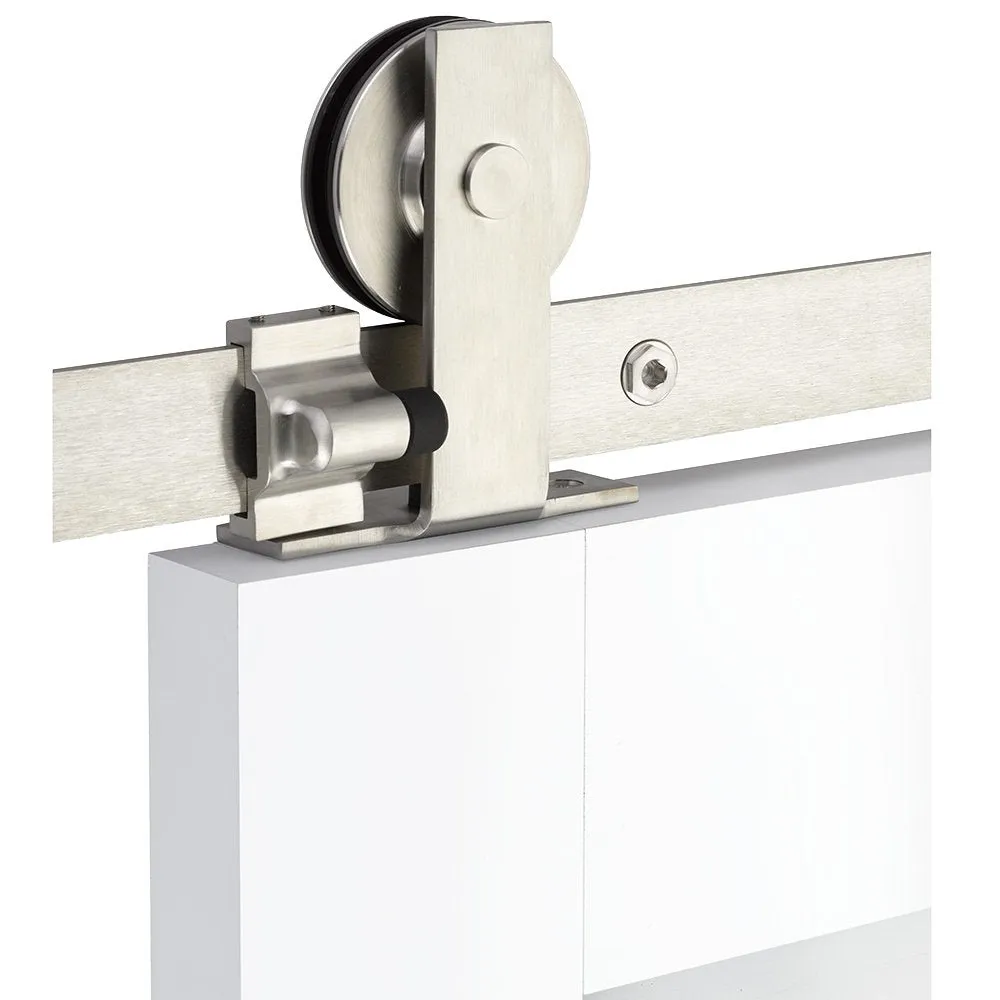 Emtek - Flat Track Sliding Barn Door Hardware - Modern Rectangular Top Mount Hanger with Solid Wheel (Track Included)