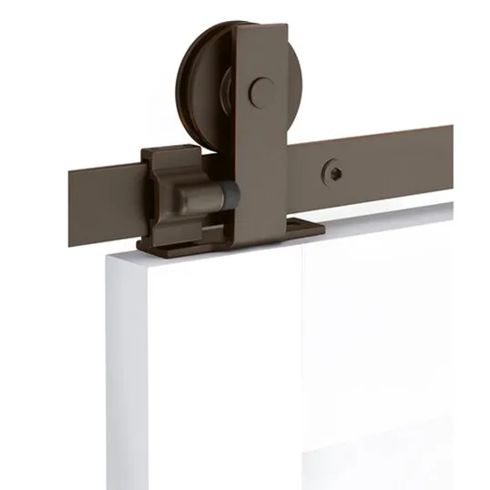 Emtek - Flat Track Sliding Barn Door Hardware - Modern Rectangular Top Mount Hanger with Solid Wheel (Track Included)