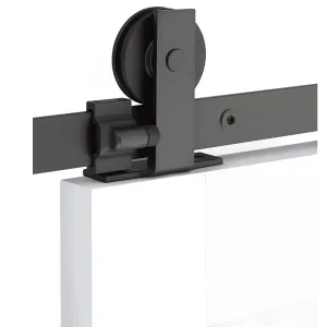 Emtek - Flat Track Sliding Barn Door Hardware - Modern Rectangular Top Mount Hanger with Solid Wheel (Track Included)