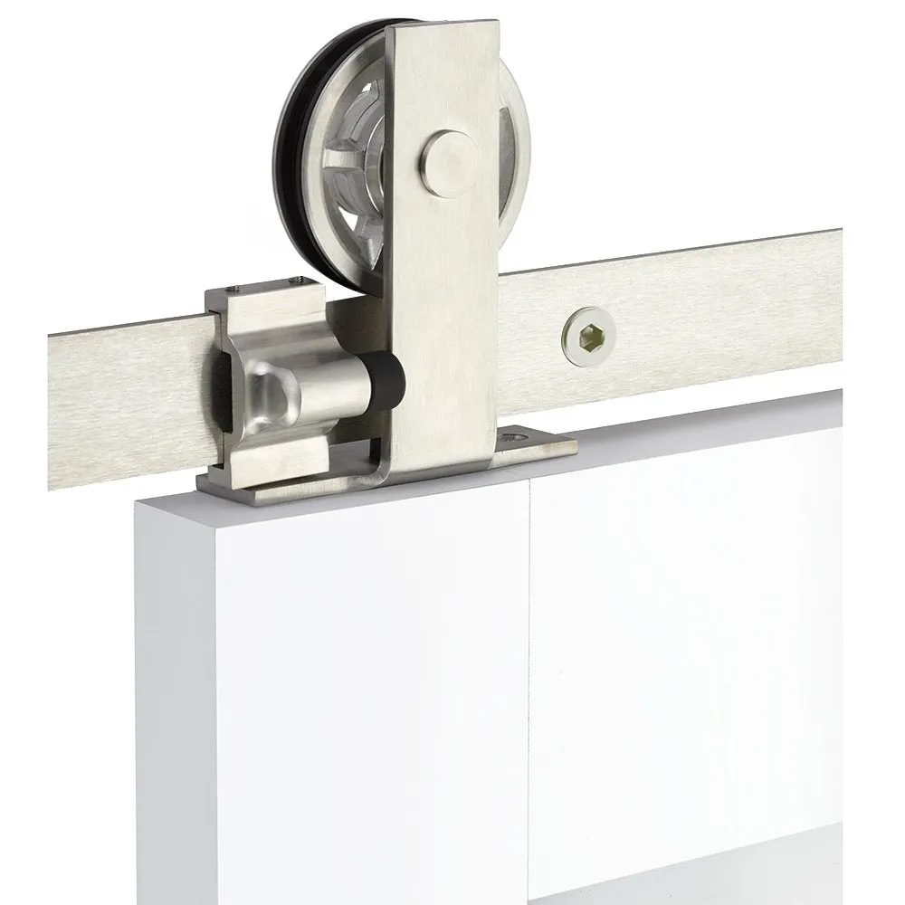 Emtek - Flat Track Sliding Barn Door Hardware - Modern Rectangular Top Mount Hanger with Spoke Wheel (Track Included)