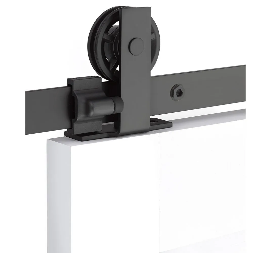 Emtek - Flat Track Sliding Barn Door Hardware - Modern Rectangular Top Mount Hanger with Spoke Wheel (Track Included)