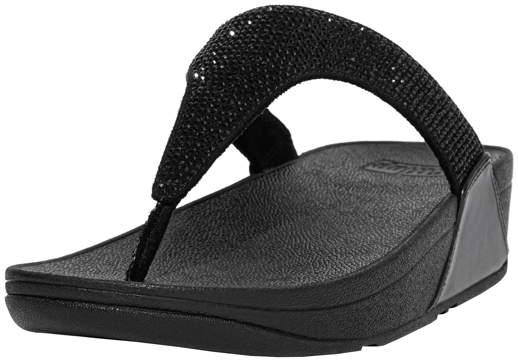 FitFlop EJ8090-030 LULU Crystal Embellished Toe-Post Sandals All Black