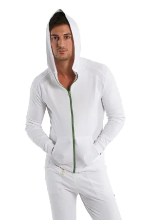 Form-fit Crossover Yoga Track PerformanceHoodie (White w/Green Zipper)