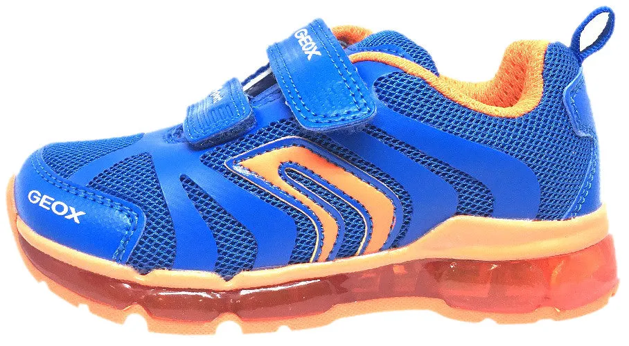 Geox Respira Boy's Android Royal Blue & Orange Mesh Light Up Double Hook and Loop Sneaker